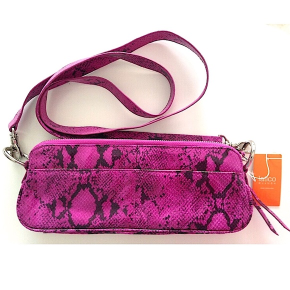 🎉2HP🎉 LATICO Raven Leather Snake Clutch CrossBody Handbag Hot Pink Magenta NWT - Picture 2 of 15